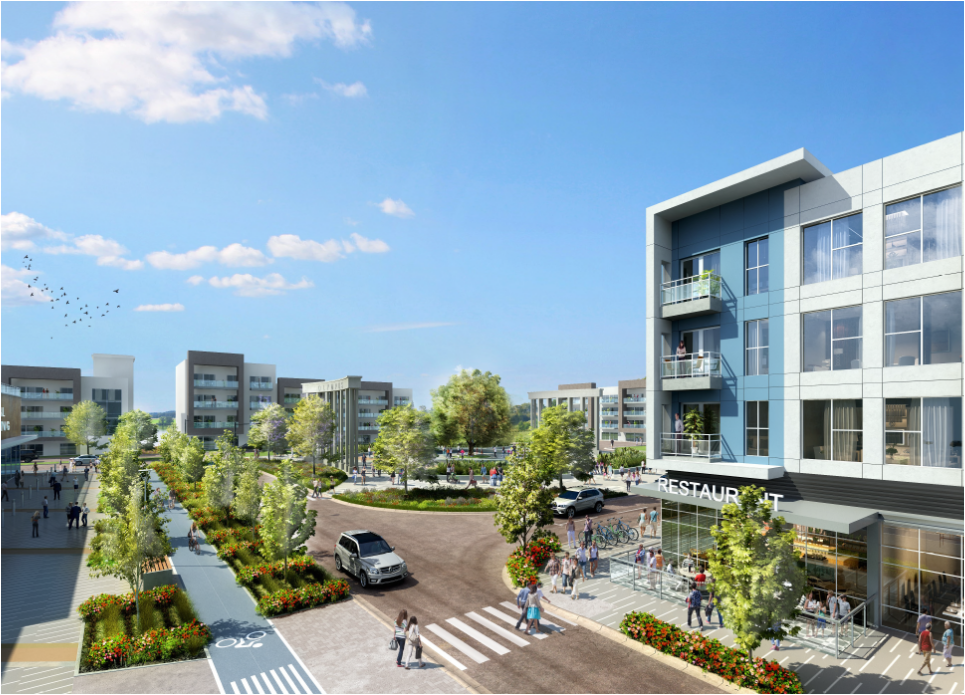 apartment building and city street concept art